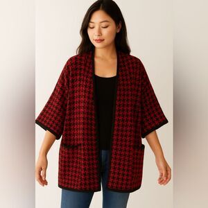 Pendleton 100% Merino Wool Cocoon Cardigan Sweater One Size Red Houndstooth